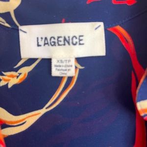 L’Agence womens X-Small blouse blue, red and gold 100% silk blouse
